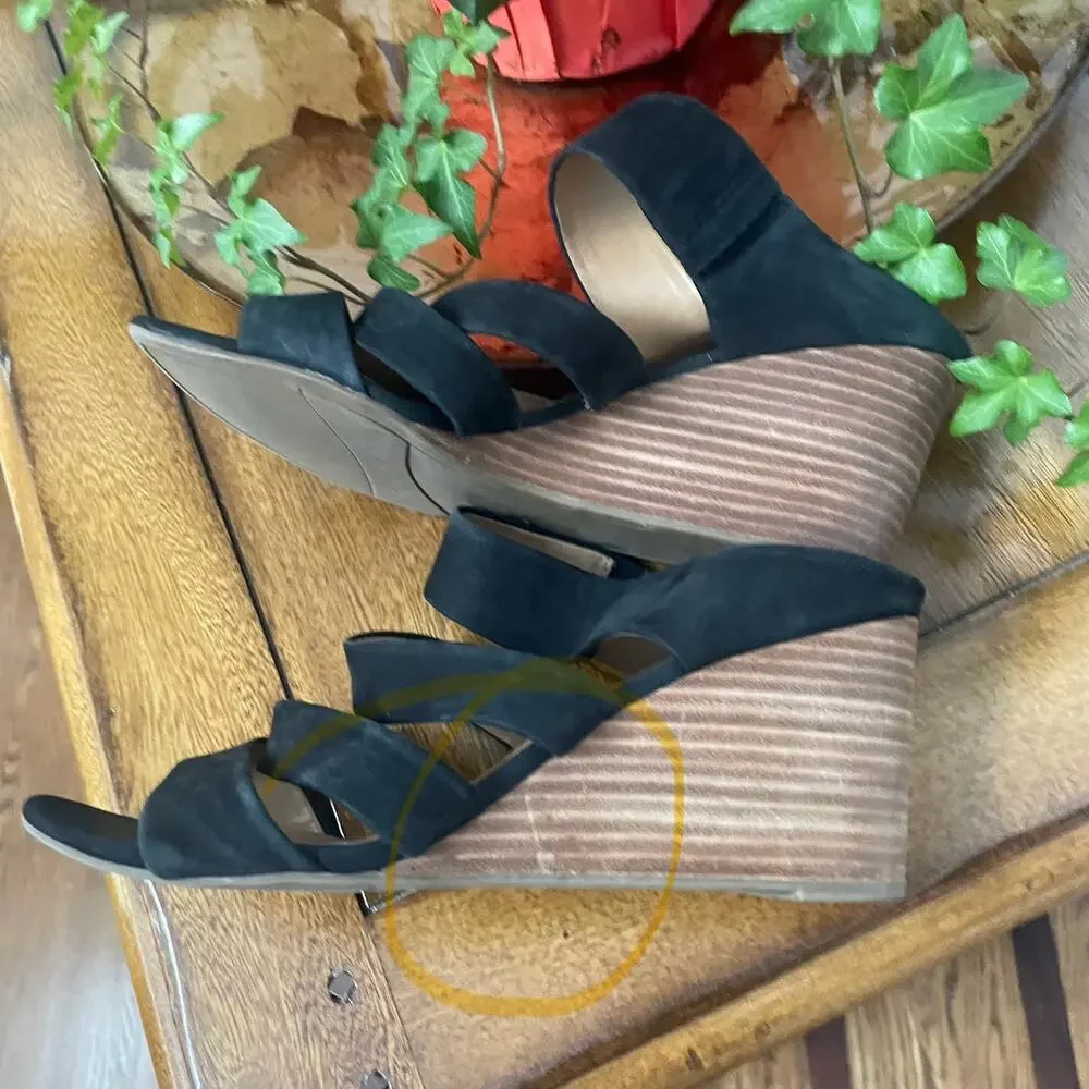 Franco Sarto Mistic Black Wedge Sandals Sz 8.51
